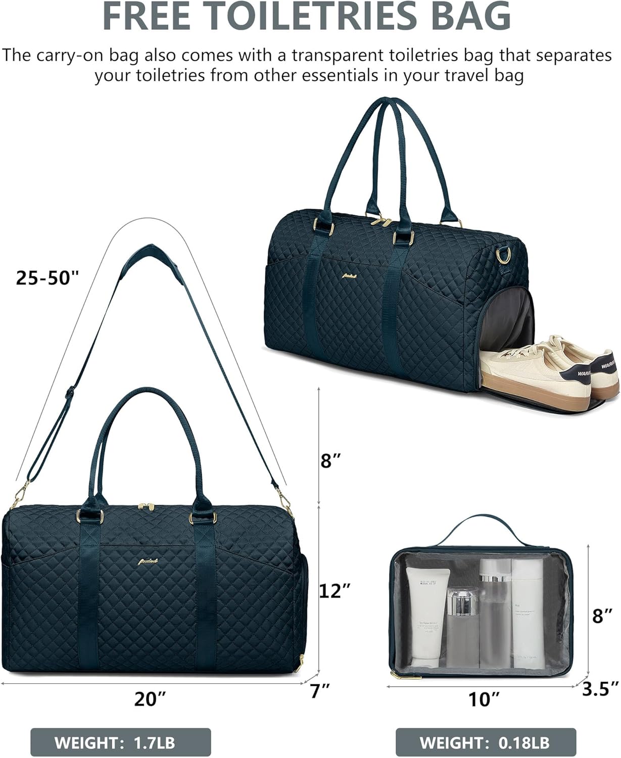 Weekender Travel Duffle Bag for Women - Carry on Bag with Shoe Compartment Overnight Bags with Toiletry Bag Wet Pocket Weekend Traveling Yoga Gym Hospital Bags for Labor and Delivery Blue