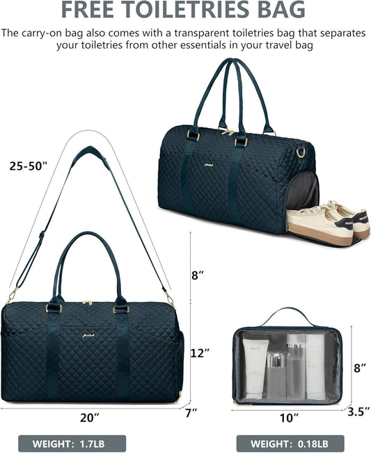 Weekender Travel Duffle Bag for Women - Carry on Bag with Shoe Compartment Overnight Bags with Toiletry Bag Wet Pocket Weekend Traveling Yoga Gym Hospital Bags for Labor and Delivery Blue