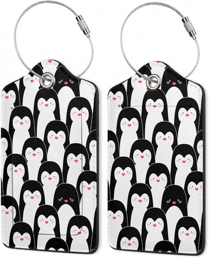 2Pcs Luggage Tag for Suitcase Penguin Animals Cute Luggage Tag with Privacy Flap & Name ID Label & Metal Loop, Travel Suitcase Tags for Women