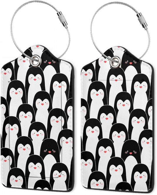 2Pcs Luggage Tag for Suitcase Penguin Animals Cute Luggage Tag with Privacy Flap & Name ID Label & Metal Loop, Travel Suitcase Tags for Women