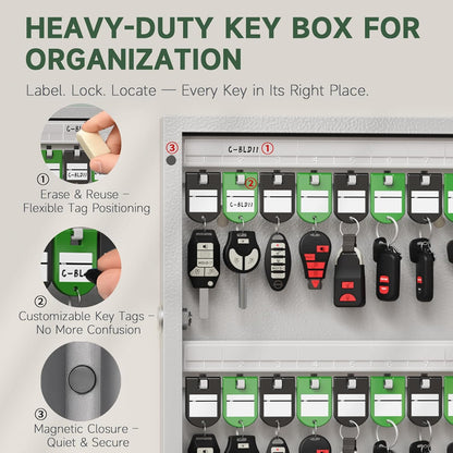 WeHere 192 Key Lock Box Wall Mount, APP Bluetooth/Wi-Fi, OTP/Fixed Code, Smart Key Cabinet with Tag, Key Organizer Holder box for Office, Valet, Realtor, Hotel Key Management