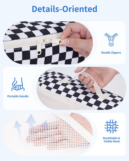 Narwey 7 Set Checkered Packing Cubes for Travel Carry on Suitcase Luggage Organizer Bags for Kids Women Men, Durable Packing Organizers Bag, Travel Essentials Accessories (Black Checkerboard)