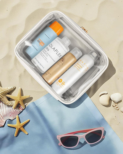 KOTORA TSA Approved Toiletry Bag with Mini Clear Makeup Bag Travel Size Beach Pool Bag Car Accessories for Women Her (2White)