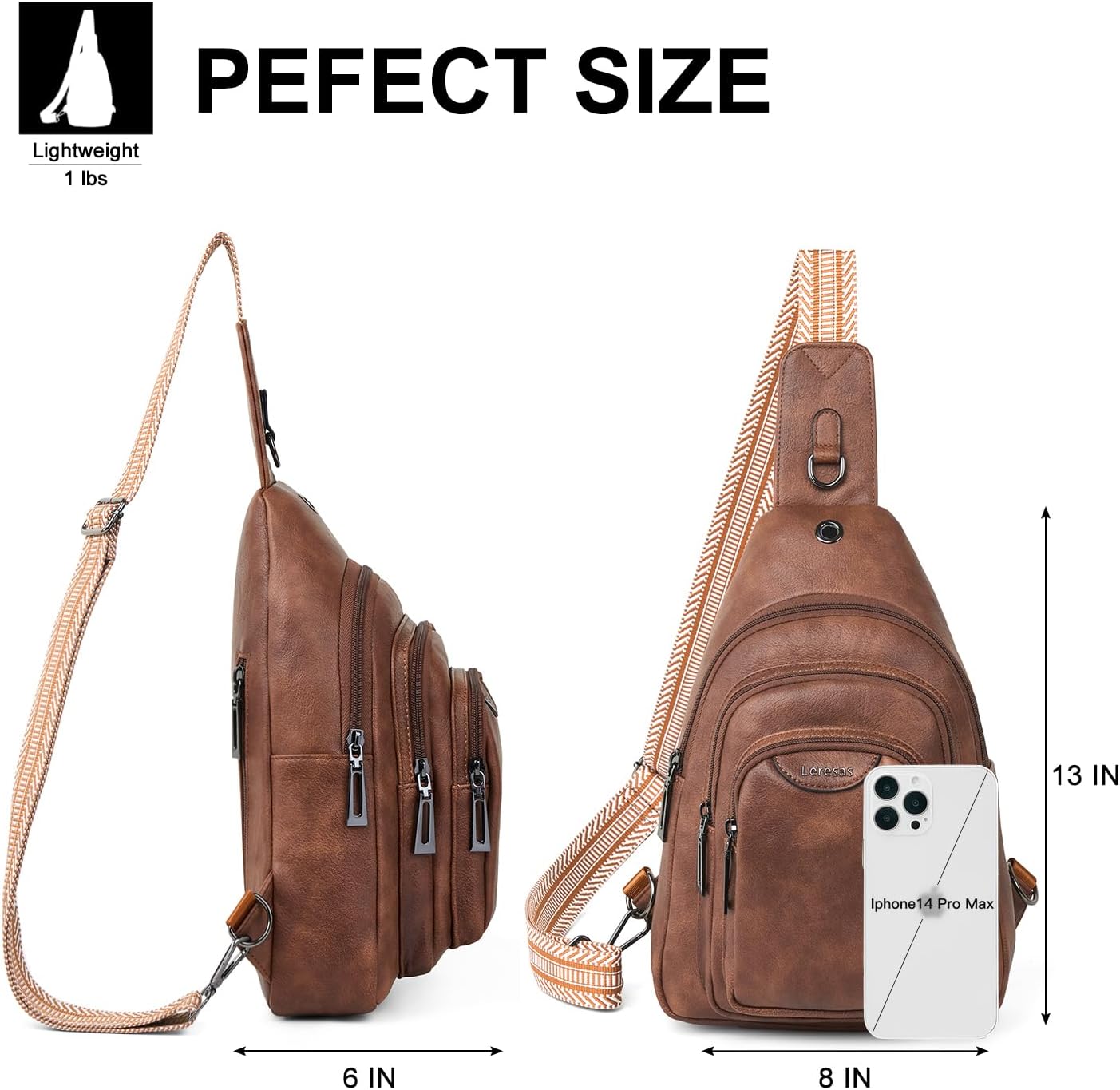 10L Crossbody Sling Bag for Women Men Anti Theft Cross Body Fanny Pack Belt Bag Purse Gifts for Women Faux Leather, Brown