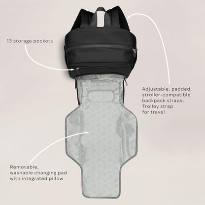 JuJuBe JJB New Deluxe Diaper Bag Backpack with Portable Changing Pad, Stroller Straps, Large Travel Backpack for Boy or Girl, Carrying Baby Bottles, Diapers, Pacifiers, Black, Mother's Day Gift