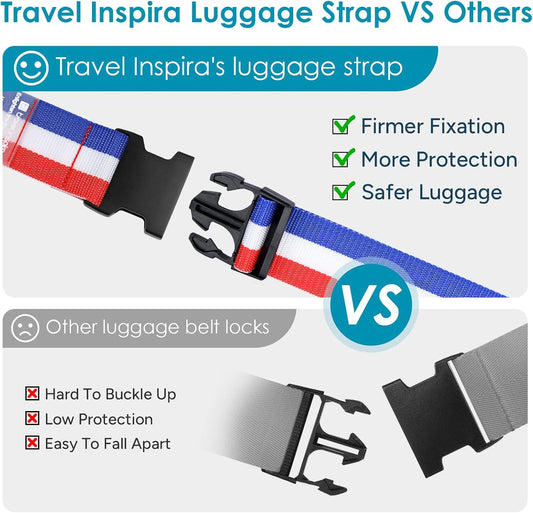 Travel Inspira Luggage Straps for Suitcases, Adjustable Suitcase Strap, TSA Approved Luggage Straps - Secure Your Luggage Safely During Travel (4 Pack)