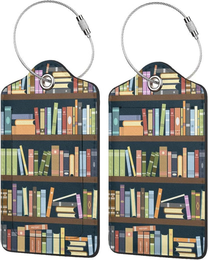 2 Pack Luggage Tags for suitcases Cute Book Luggage Tag, Leather Stainless Steel Loop Label Tag for Men Women Travel Bag Suitcase(Book)