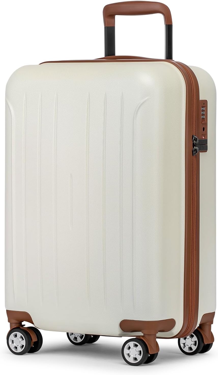 KYME Suitcase Hardshell With Double Spinner Wheels, PC+ABS TSA Lock Travel Luggage (Beige, 20" Carry On)