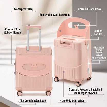 22 Inch Hardside Checked Luggage with Child Seat - 40L Spinner Suitcase W/TSA Lock, Aircraft-Grade ABS+PC Shell & Commercial Wheels for Family Travel