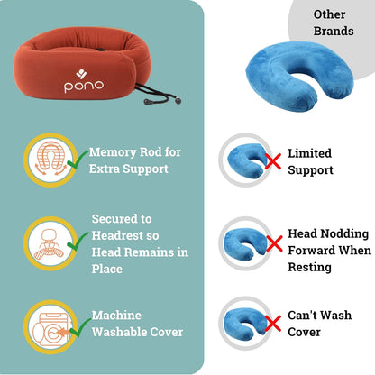 Pono Neck Cradle Travel Pillow: Memory Foam, Ergonomic 360° Adjustable Support, Prevents Neck Pain/Head Nods. Infinity Shape Fits All Adults. Foldable Design for Easy Portability (Twilight Slate)
