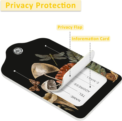 2 Pack Luggage Tag for Suitcase,Vintage Forest Plants PU Leather Suitcase Tags Identifiers with Privacy Name Address Labels and Durable Steel Loop for Women Men Travel