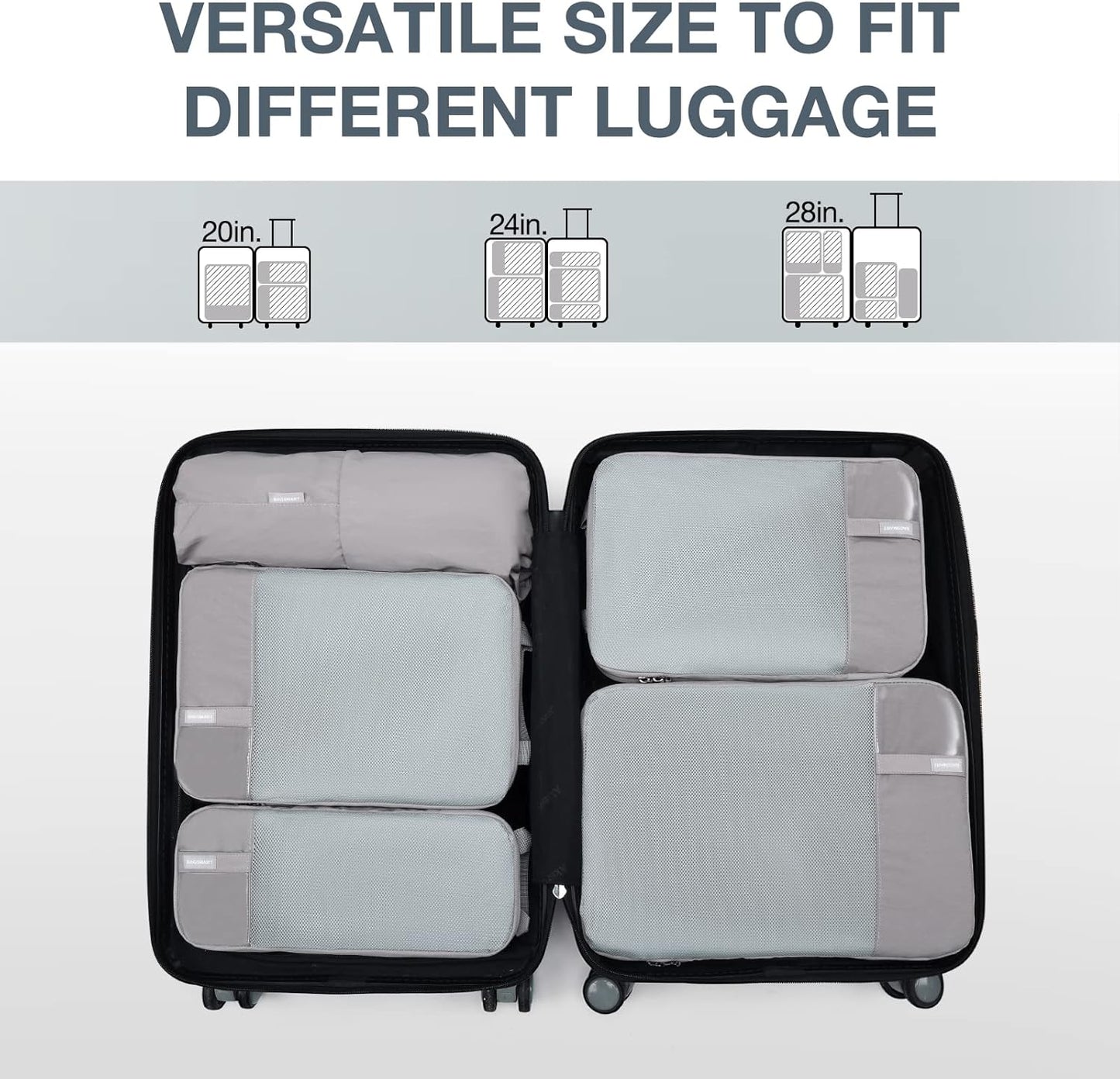 BAGSMART 6 Set Compression Packing Cubes - Lightweight Travel Essentials, Durable Luggage Organizer