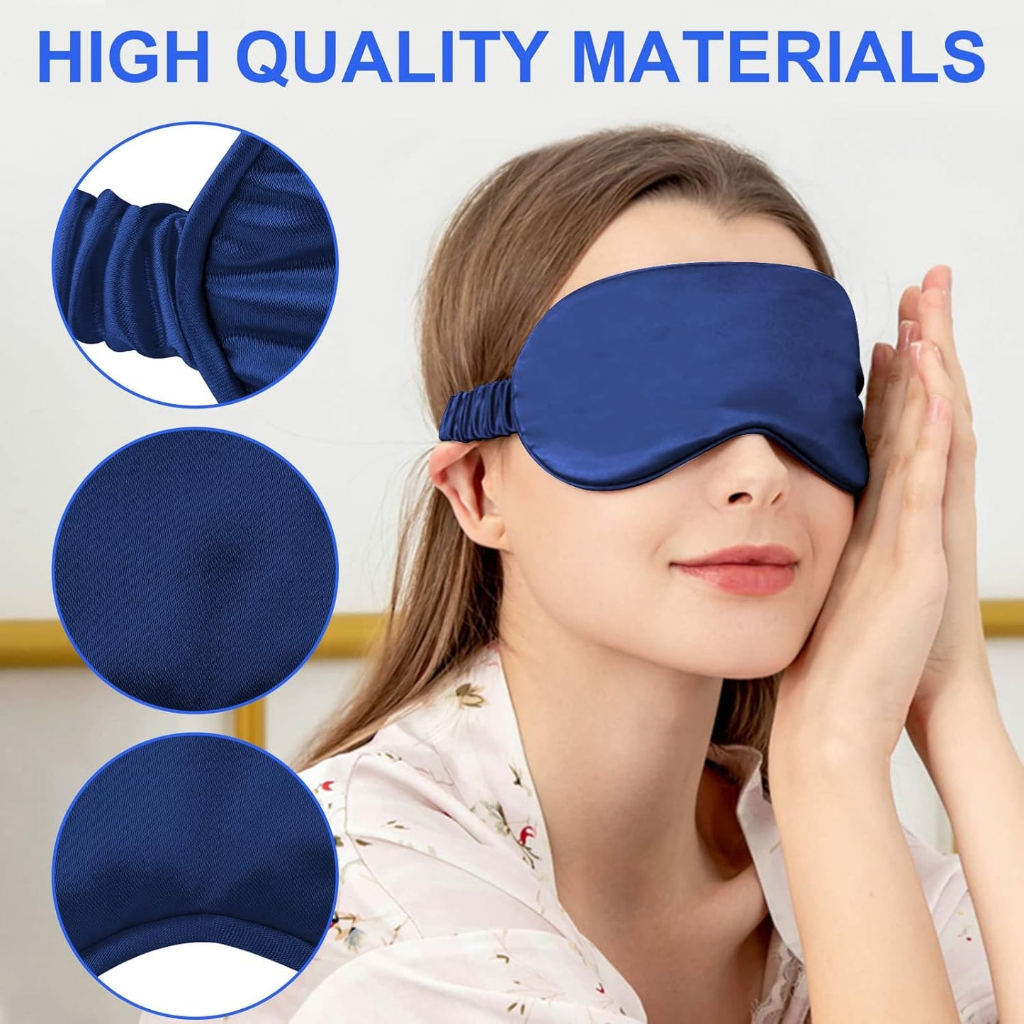 2Pack Silk Sleep Mask,Eye Mask for Sleeping,Elastic Blackout Eye Mask & Blindfold for Full Night's Sleep,Travel and Nap(Black+Navy Blue)