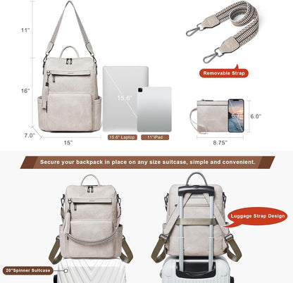 Shrrie Vegan Leather Laptop Backpack for Women 15.6 inch Work Backpack Fashion Travel Backpack Purse for Travel College Work