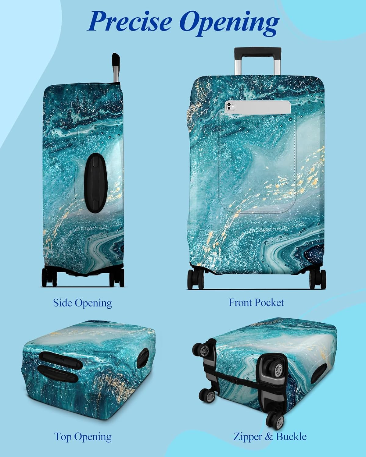 Slohif Luggage Cover for Suitcase Tsa Approved Protector - Luggage Sleeve Large Suit Case Cover Travel Stretch Baggage Case Protective Washable Fit 28-30 Inch Sea Wave L