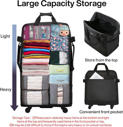 Hanke Suitcases with Wheels Expandable Foldable Luggage Bag Suitcase Collapsible Rolling Travel Bag Duffel Bag for Men Women Lightweight Suitcases without Telescoping Handle, Black