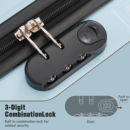 Merax Luggage Sets of 3 Piece Carry on Suitcase Airline Approved,Hardcase Suitcase Set with Double Spinner Wheels,Light Blue