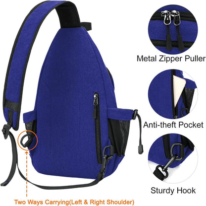MOSISO Sling Backpack,Canvas Crossbody Hiking Daypack Bag with Anti-theft Pocket, Royal Blue
