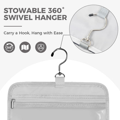 Toiletry Bag For women,Portable Hanging Organizer,4 Leakproof Compartment for full-sized Conditioner, Brushes Set, Makeup Accessories,Visible and easy to access.L-grey