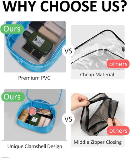 Moyad TSA Approved Clear Toiletry Bag, 1 Pack Quart Size 3-1-1 Liquids Pouch for Travel, Transparent Makeup & Cosmetic Organizer for Women Men, Blue