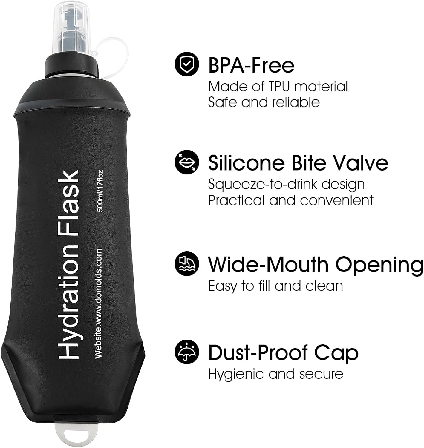 GYGYL Soft Flask, TPU Collapsible Soft Water Bottle for Hydration Pack, Running Vest, Leak-Proof Folding Water Bottle for Hiking Cycling Climbing Jogging-250ml Black, 2pcs