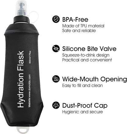 GYGYL Soft Flask, TPU Collapsible Soft Water Bottle for Hydration Pack, Running Vest, Leak-Proof Folding Water Bottle for Hiking Cycling Climbing Jogging-250ml Black, 2pcs