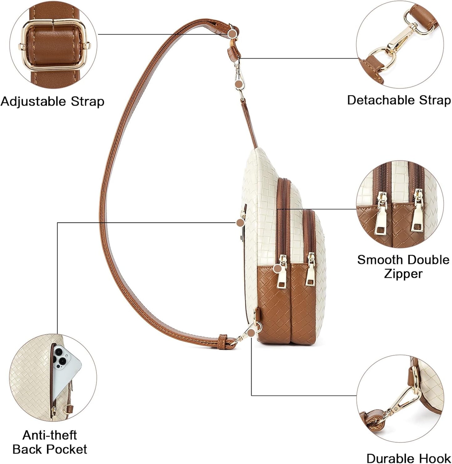 Telena Small Sling Bag for Women Leather Crossbody Fanny Packs Chest Bag for Women