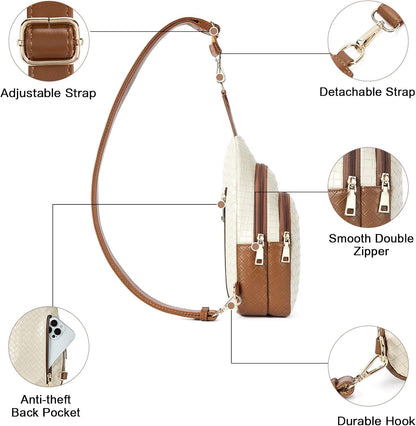 Telena Small Sling Bag for Women Leather Crossbody Fanny Packs Chest Bag for Women