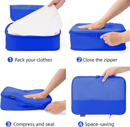 4 Piece Compression Packing Cubes for Suitcases and Backpack, Lightweight Travel Organizers (Bright Blue)