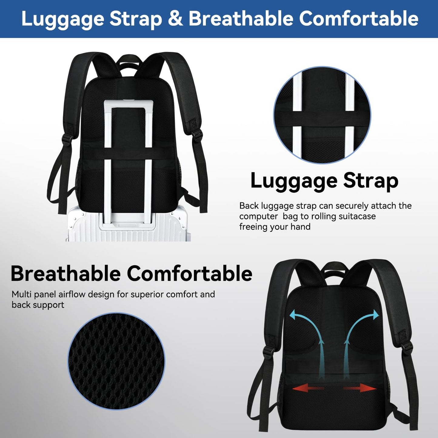 Voova Travel Laptop Backpack, Business Work Laptop Backpack for Women & Men with USB Charging Port, Waterproof Slim Durable College Computer Bag Fits 15.6 Inch Laptops and Notebook, Black