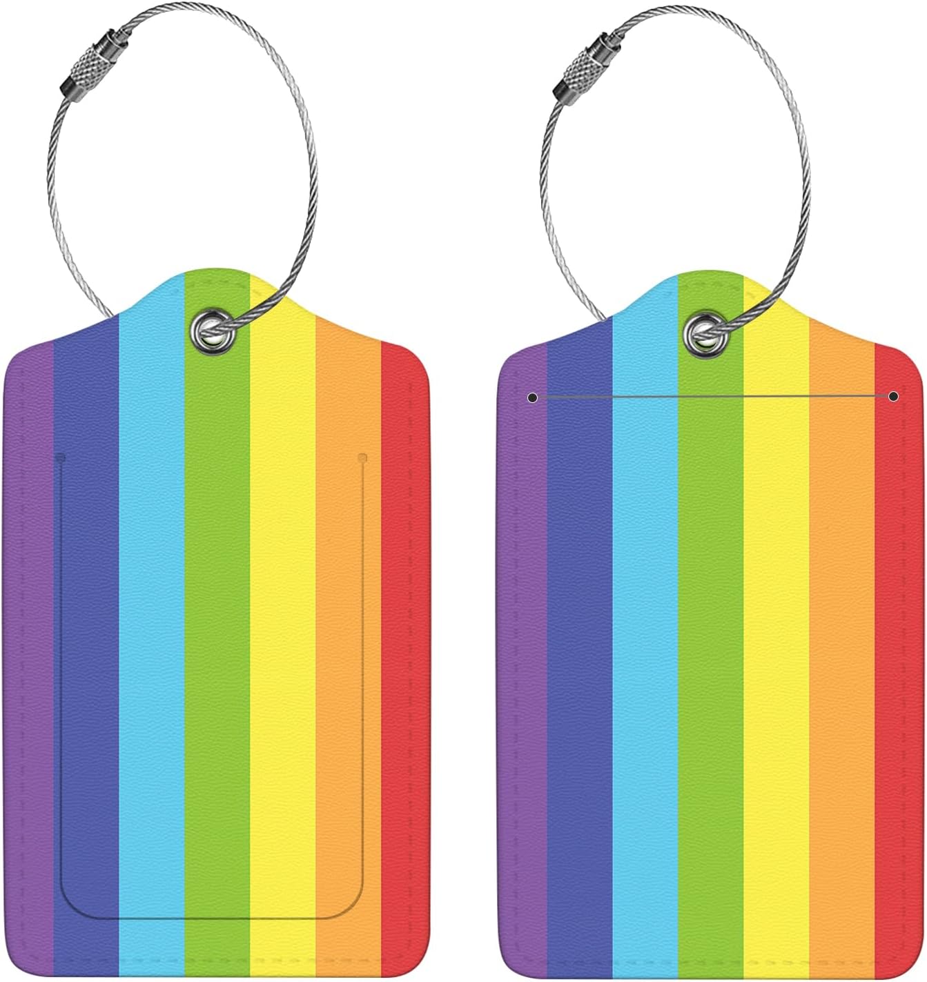 2 Pcs Luggage Tags for Suitcases, PU Leather Cruise Ship Luggage Tags with Privacy Cover Label Address Card and Durable Metal Ring Suitable for Men Women Handbags Backpacks SchoolBags,Rainbow Stripes