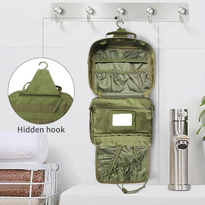 Travel Toiletry Bag for Men, Hanging Toiletry Bag, Portable Organizer Dopp Kit Shaving Bag for Toiletries Tactical Accessories Essentials - Army Green