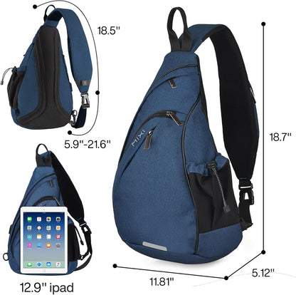 mixi Sling Bag Men Backpack Unisex One Shoulder Bag Hiking Travel Backpack Crossbody with USB Port for Men Women Versatile Casual Daypack-19 inch,Dark Blue