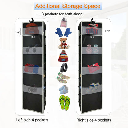 Large-Sized Hanging Shoe Organizer 10-Shelf, Sturdy Hanging Closet Organizer with 8 Side Pockets, Wider Hanging Shelves for Storage Shoes Clothes Jeans Shirts Toys, Black