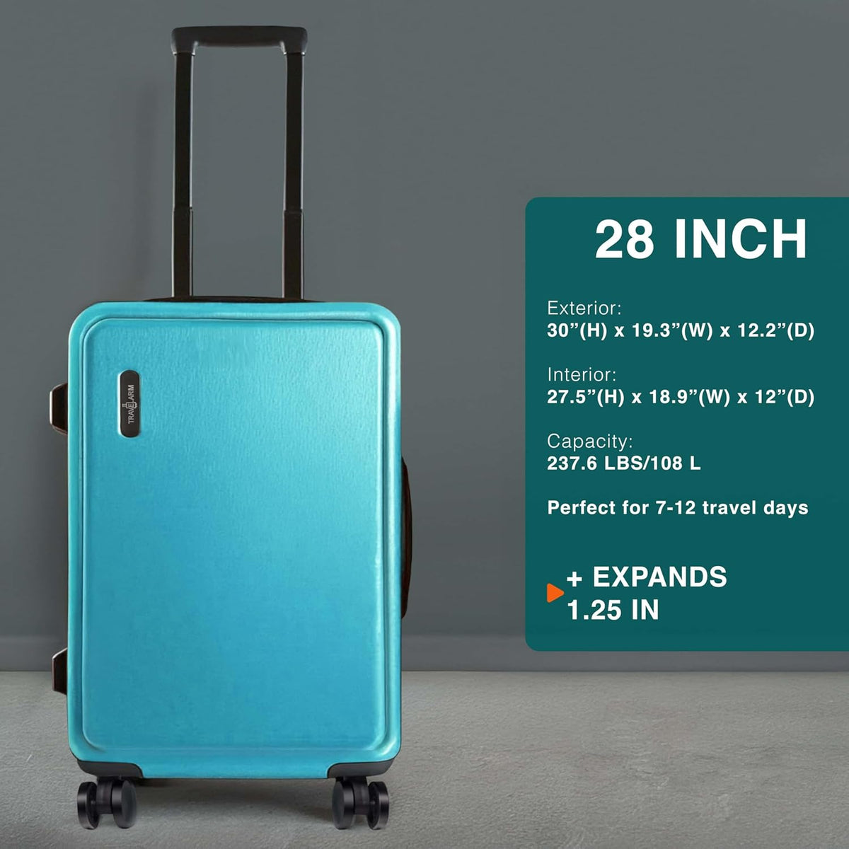 Luggage Sets 2 Piece, 24 Inch Suitcase and 28 Inch Luggage with Spinner Wheels, Durable Hard Shell Suitcase Set, Expandable Travel Suitcases with Wheels, Teal