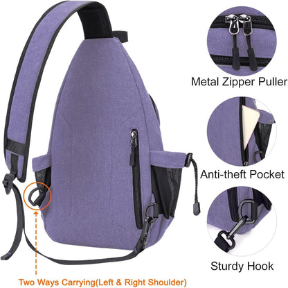 MOSISO Sling Backpack,Canvas Crossbody Hiking Daypack Bag with Anti-theft Pocket, Lilac