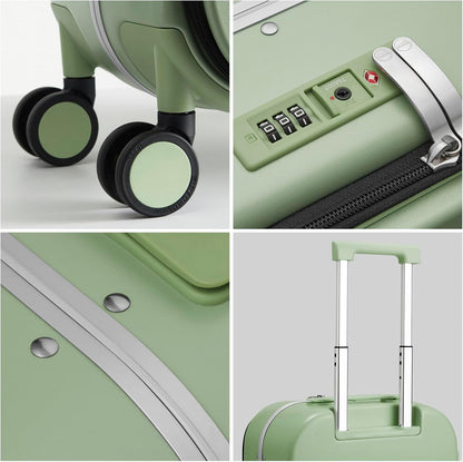 mixi Carry On Luggage, 20'' Suitcase with Front Laptop Pocket, Travel Rolling Luggage Aluminum Frame PC Hardside with Spinner Wheels & TSA Lock and Cover - Avocado Green