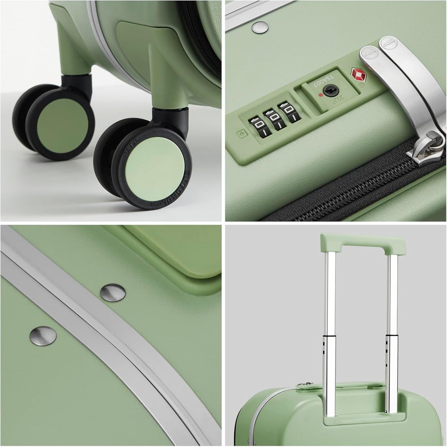 mixi Carry On Luggage, 18” Suitcase with Front Laptop Pocket, Travel Luggage Aluminum Frame PC Hardside with Spinner Wheels & TSA Lock and Cover (Not for Underseat), Avocado Green