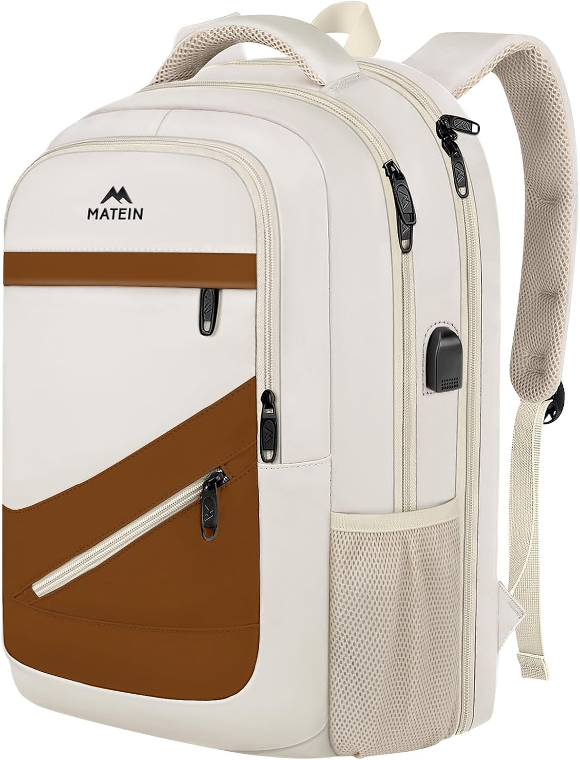 MATEIN 17.3 Inch Womens Laptop Backpack, Water Resistant Work Business Backpack with Multiple Pockets Fits 17 Inch Computer Notebook, Spacious Commute Bag TSA Approved and Comfortable, Beige Brown