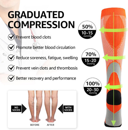 Kickticks 4 Pairs Compression Socks for Woman & Man Unisex 20-30mmHg Knee high Plus Size Wide Calves for Flying Running…