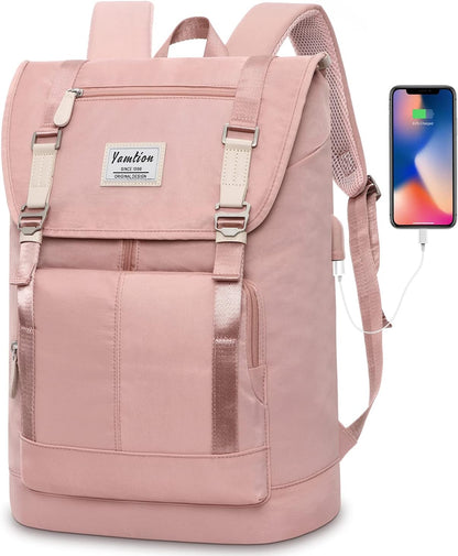 Women Backpack Schoolbag for Teen Girls,College Student Bookbag for 17 Inch Laptop,Work Gym Computer Bags with USB Charging Port