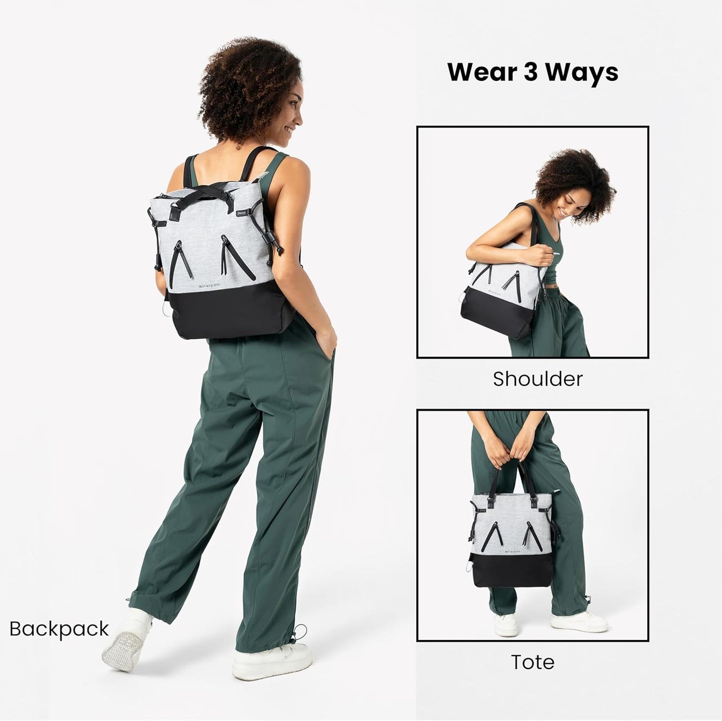 Sherpani Tempest, Anti Theft Convertible Backpack Tote, 14L Travel Backpack, Travel Gifts for Women, Handbags, RFID Protection, Metal Hardware, Fits 15” Laptop (No Sleeve) (Sterling)