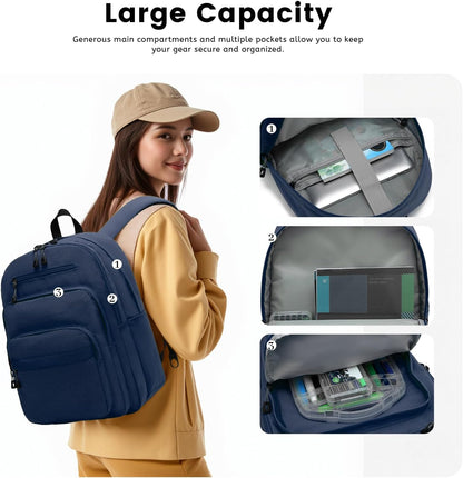 Lanola Basic Multi-Pocket Multipurpose Backpack Classical Water Resistant Bookbag For School Business Travel or Casual Daypack Backpacks - Dark Blue