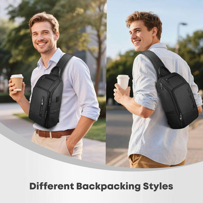 Crossbody Sling Bag for Men, Waterproof Sling Crossbody Backpack with USB Charging Port, Anti Theft Chest Shoulder Hiking Bags Daypack for Commute, Work, Sport, Travel - Black