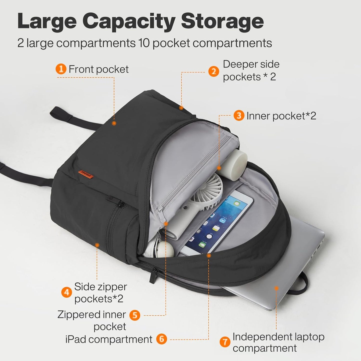 mixi Outdoor Lightweight Backpack Casual Carry On Laptop Backpack Travel Bookbag for Women Men, Water Resistant Durable Hiking Bag for Camping Weekender Sports College Work, 17 Inch, Black