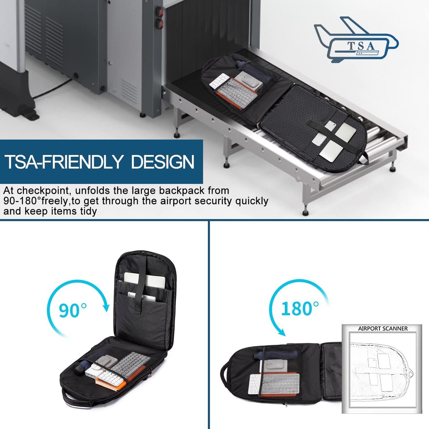 Travel Laptop Backpack, 18.4 inch Extra Large Backpack for Men and Women, 45L Capacity Business Computer Back Pack (Black Blue, 18.4 Inch)