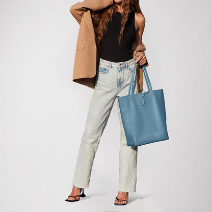 Italian Calf Leather Tote for Women with Zipper, Inner Pocket & Flat Base | Soft Unlined Shopper for Work & Travel