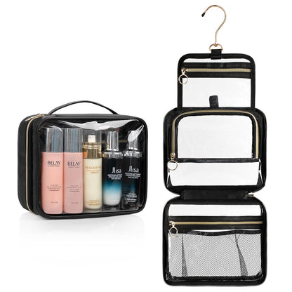 Toiletry Bag for Men, Clear Hanging Toiletries Bag for Travelling, Transparent Makeup Bag Organizer Portable Skincare Cosmetic Pouch for Women, 3 Compartment