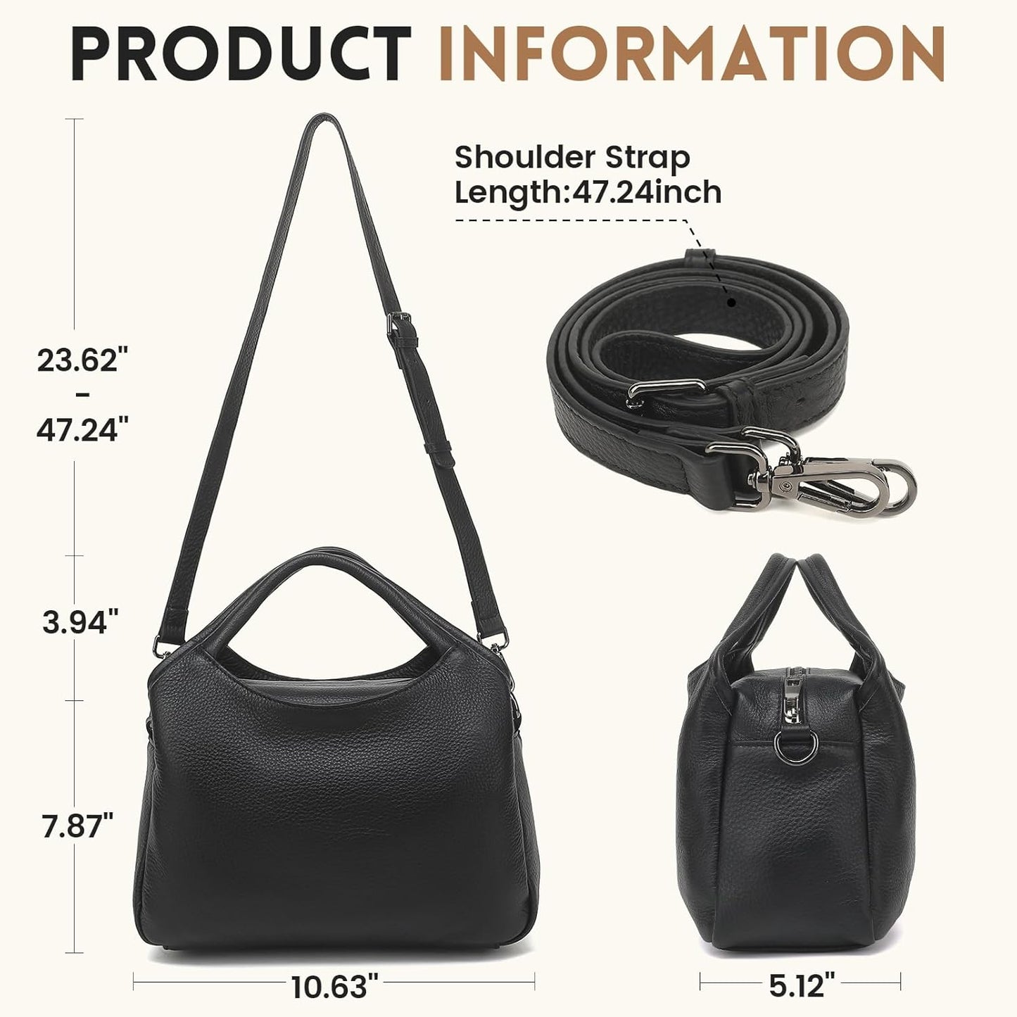 KOGTLA Genuine Leather Purses for Women, Crossbody Shoulder Bags with Top-Handle, Tote Satchel Handbags