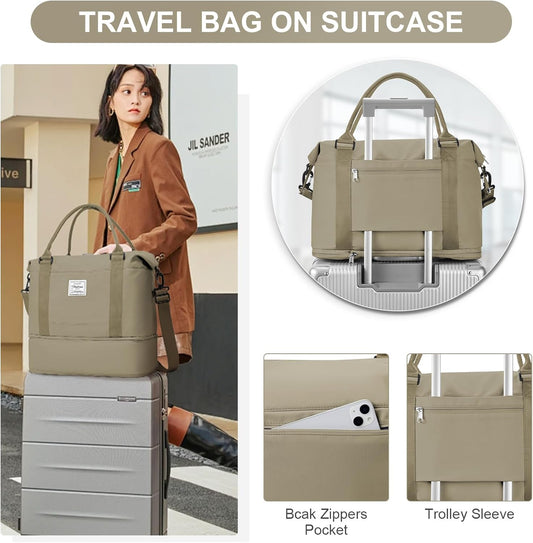 Travel Duffel Bag, Sports Tote Gym Bag, Shoulder Weekender Overnight Bag for Women